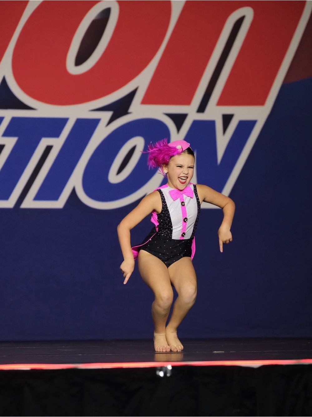 Girls' Pink & Black Dazzling Dance Costume with Flair tuxedo like back